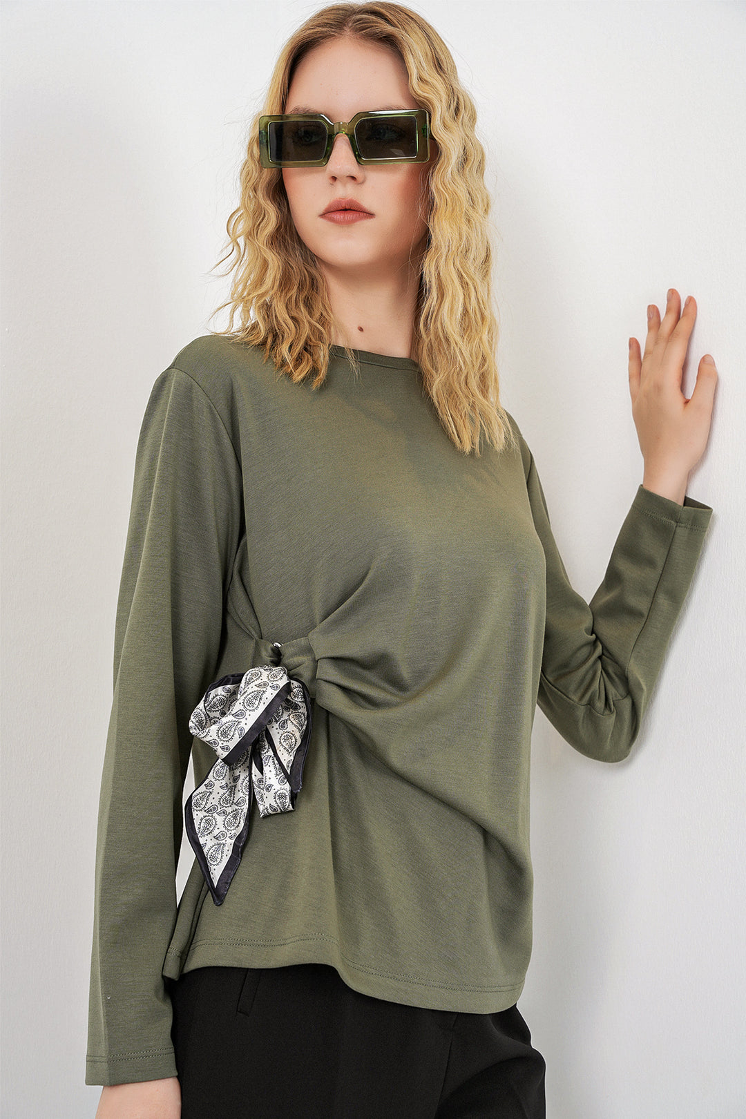Bigdart Blouse à manches longues avec détail foulard pour femme 40000 - Kaki