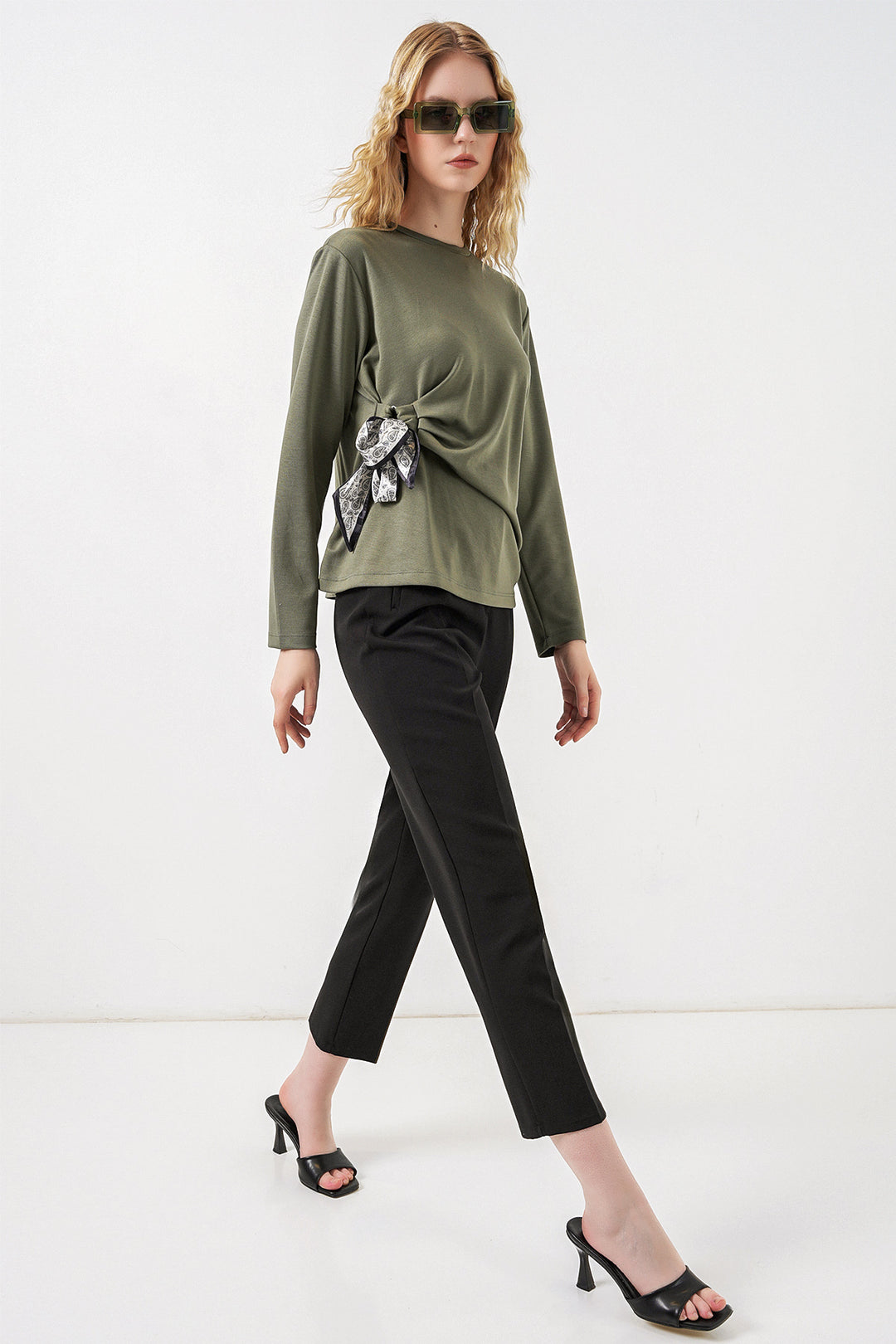 Bigdart Blouse à manches longues avec détail foulard pour femme 40000 - Kaki