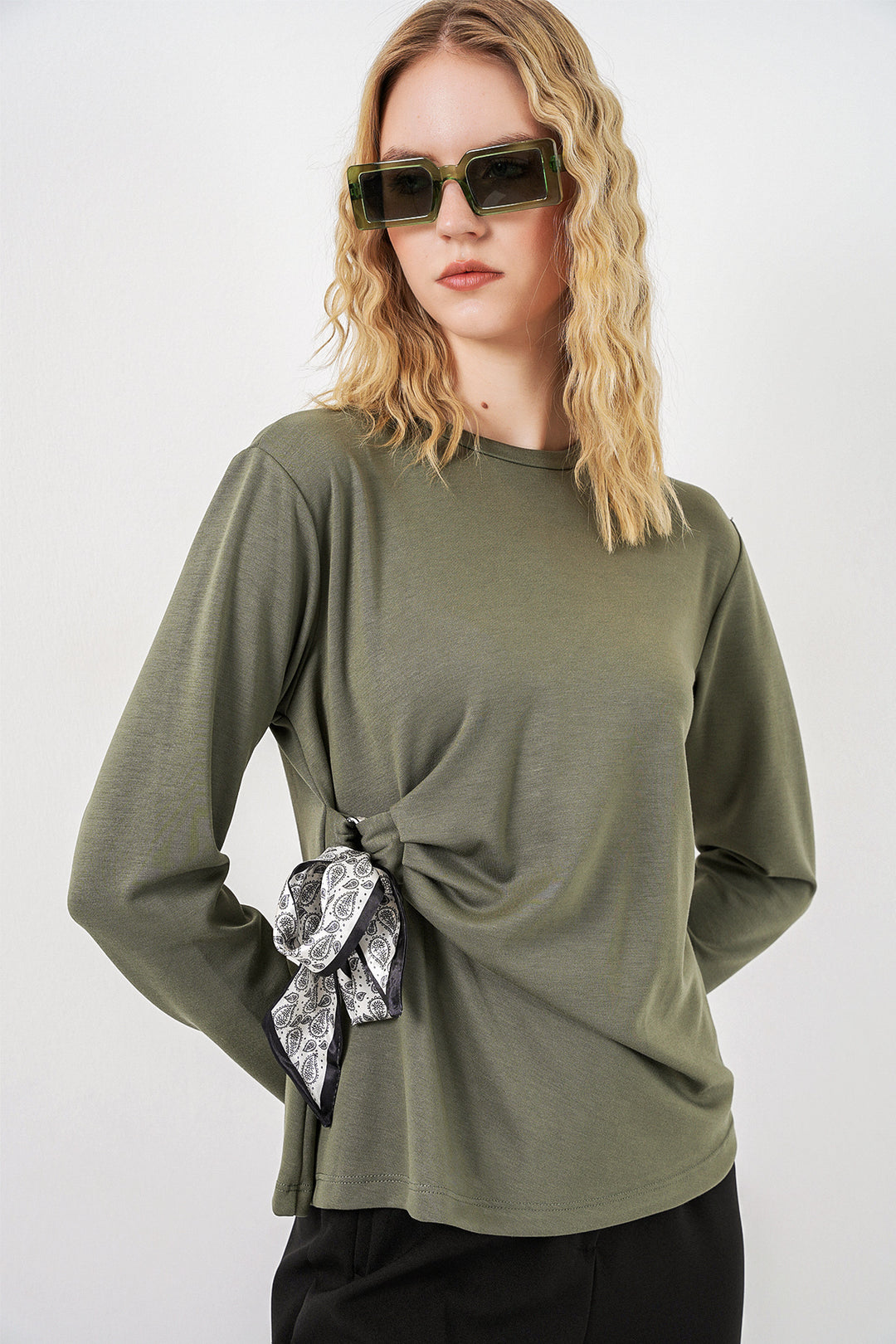 Bigdart Blouse à manches longues avec détail foulard pour femme 40000 - Kaki