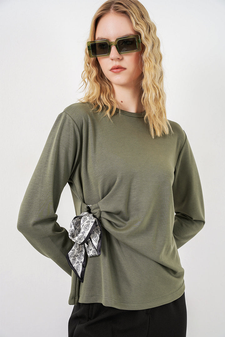 Bigdart Blouse à manches longues avec détail foulard pour femme 40000 - Kaki