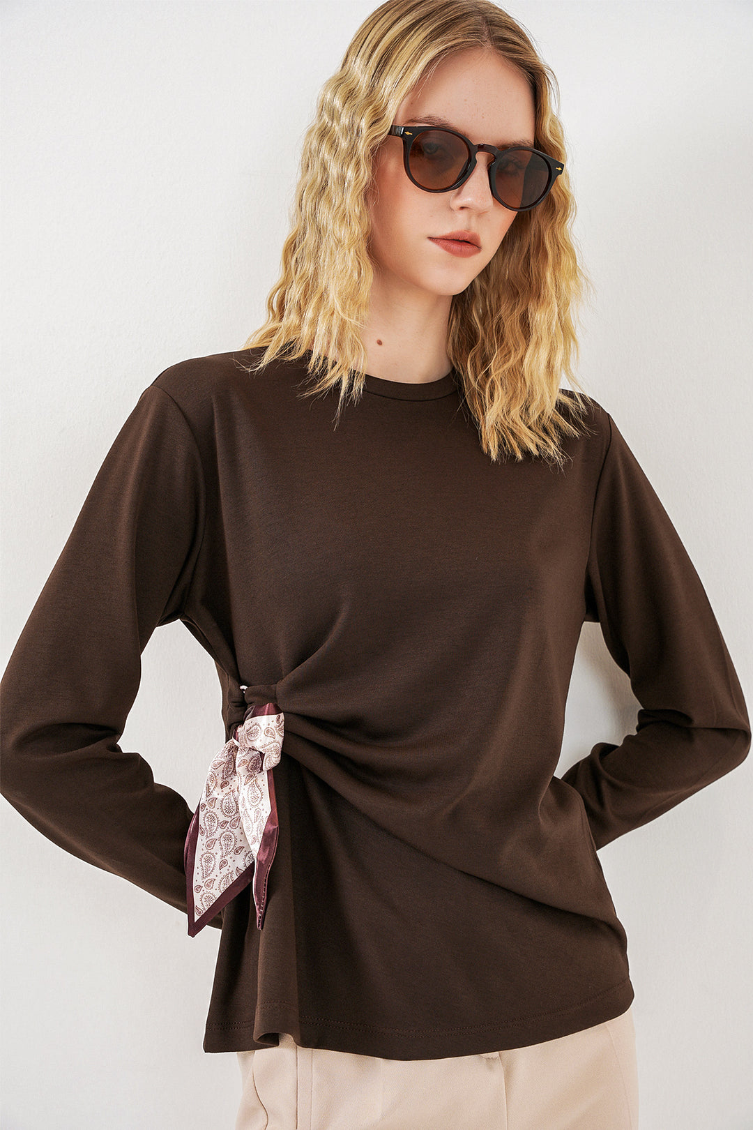 Bigdart Blouse à manches longues avec détail foulard pour femme 40000 - Marron