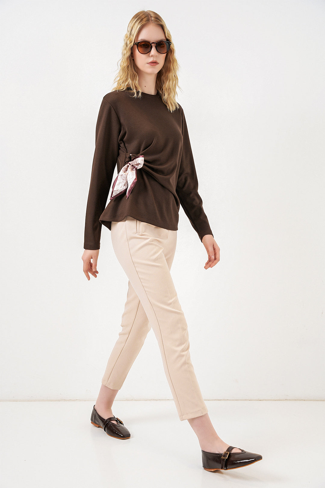 Bigdart Blouse à manches longues avec détail foulard pour femme 40000 - Marron