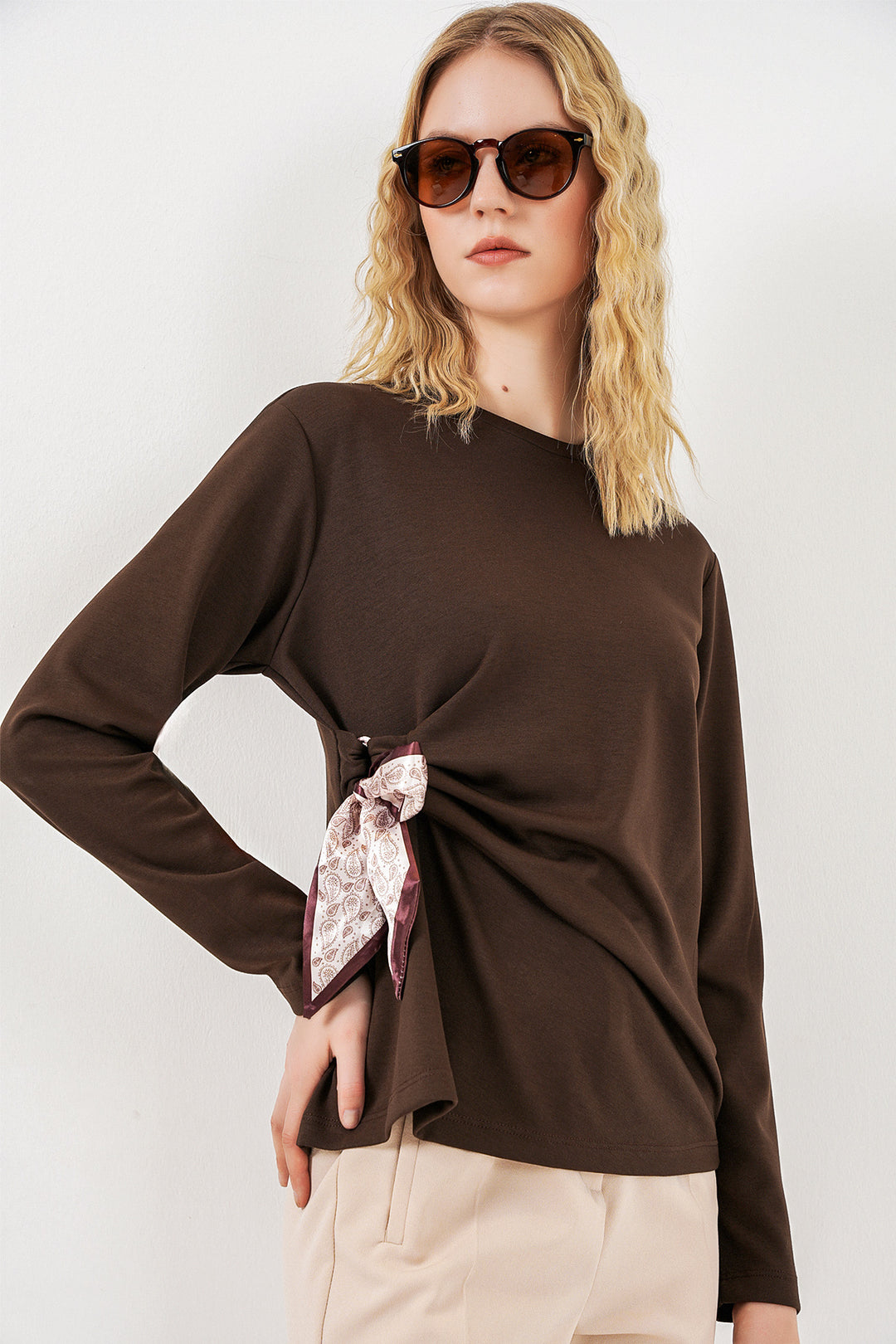 Bigdart Blouse à manches longues avec détail foulard pour femme 40000 - Marron