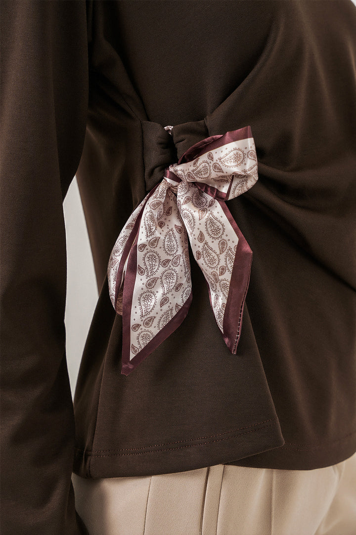 Bigdart Blouse à manches longues avec détail foulard pour femme 40000 - Marron