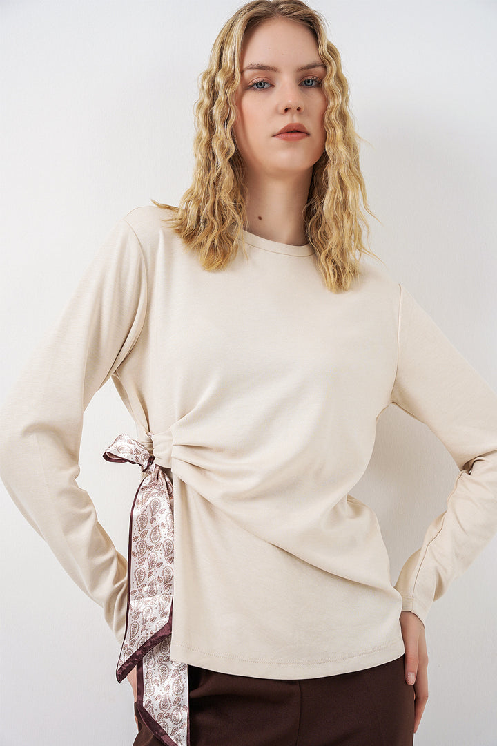 Bigdart Blouse à manches longues avec détail foulard pour femme 40000 - Crème