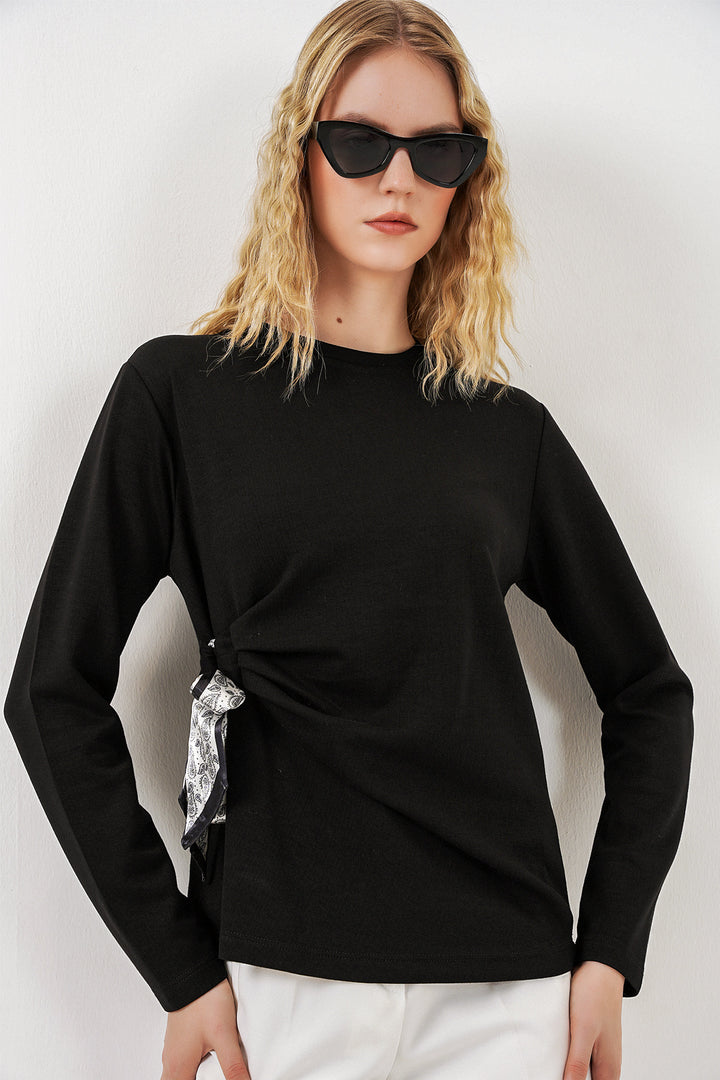 Bigdart Blouse à manches longues avec détail foulard pour femme 40000 - Noir