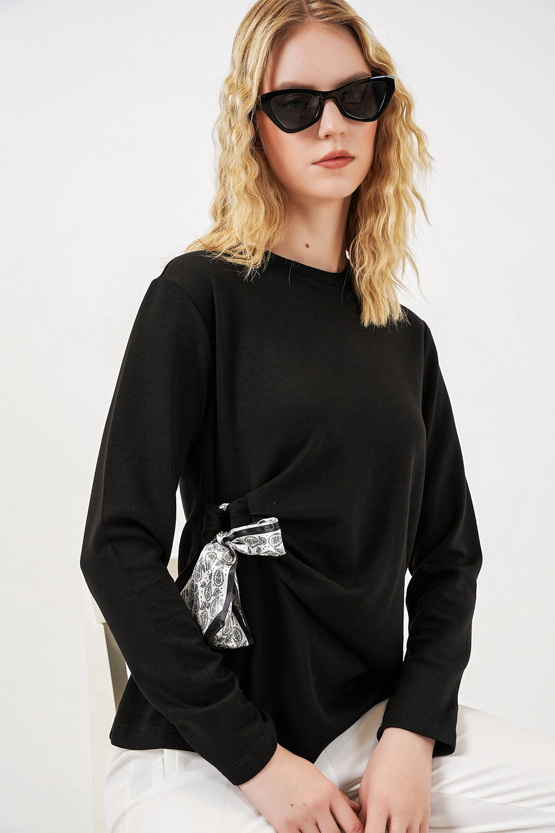 Bigdart Blouse à manches longues avec détail foulard pour femme 40000 - Noir