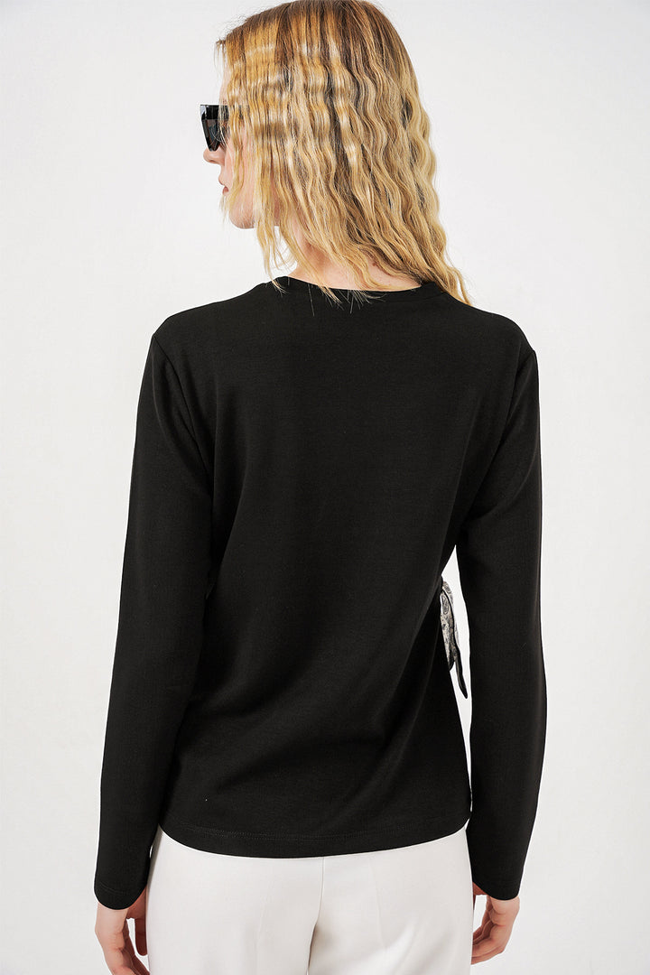 Bigdart Blouse à manches longues avec détail foulard pour femme 40000 - Noir