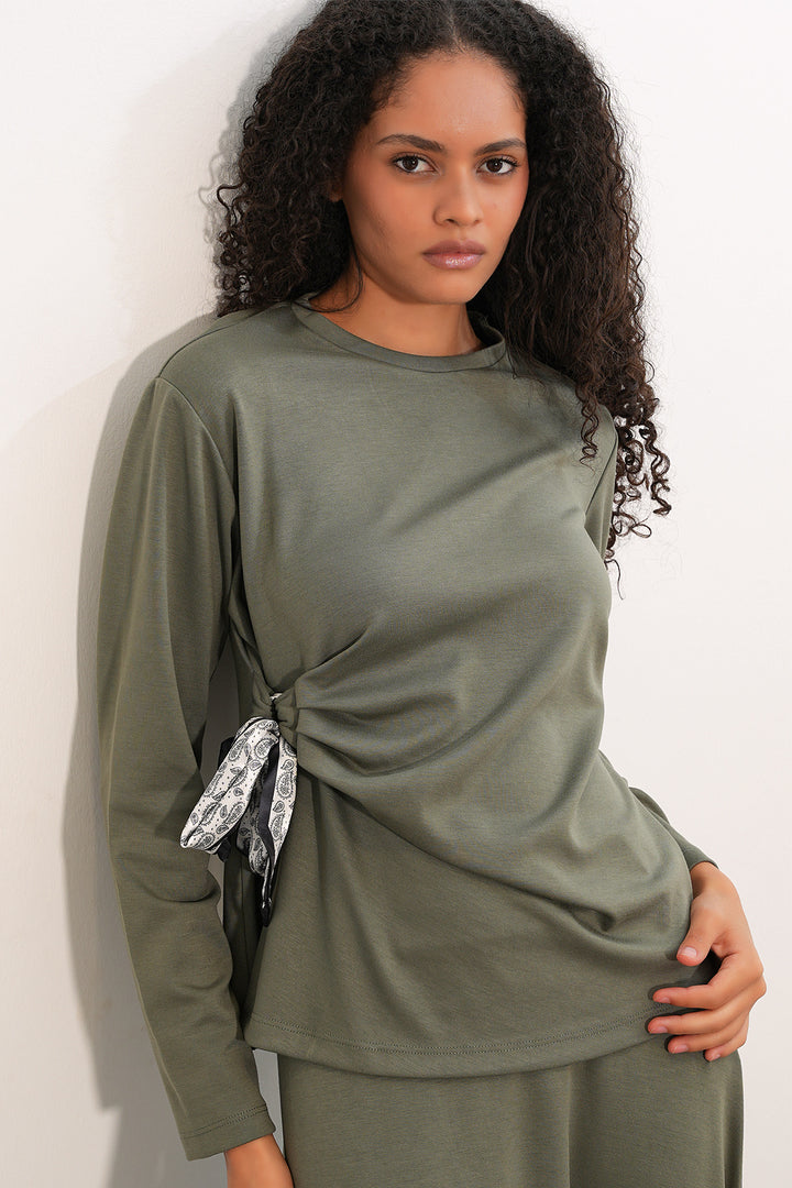 Bigdart Ensemble Jupe Blouse avec Foulard Femme 8077 - Vert d'eau