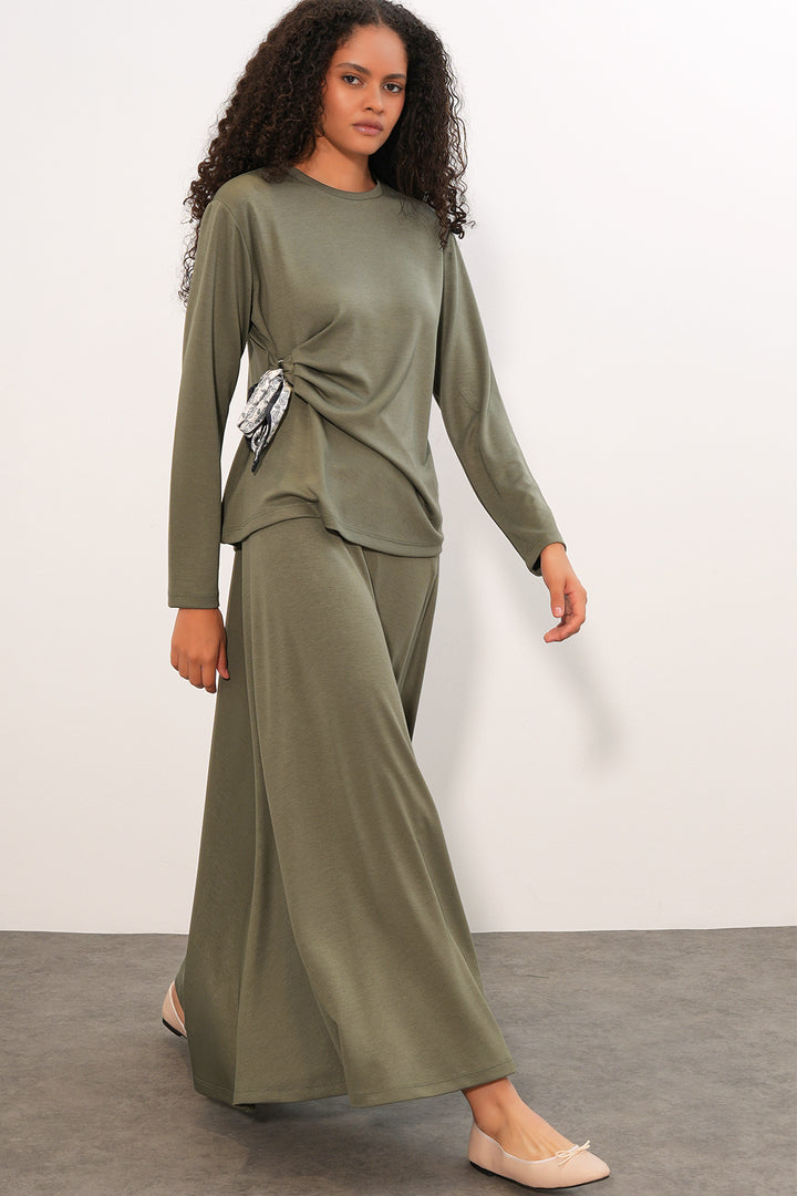 Bigdart Ensemble Jupe Blouse avec Foulard Femme 8077 - Vert d'eau