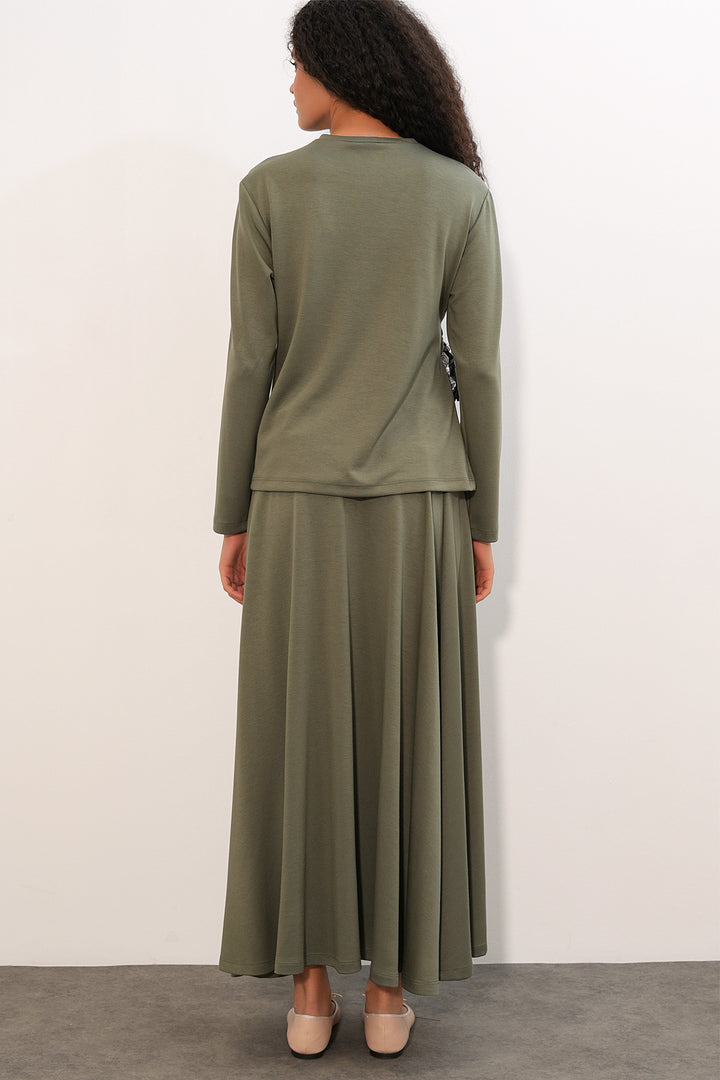 Bigdart Ensemble Jupe Blouse avec Foulard Femme 8077 - Vert d'eau