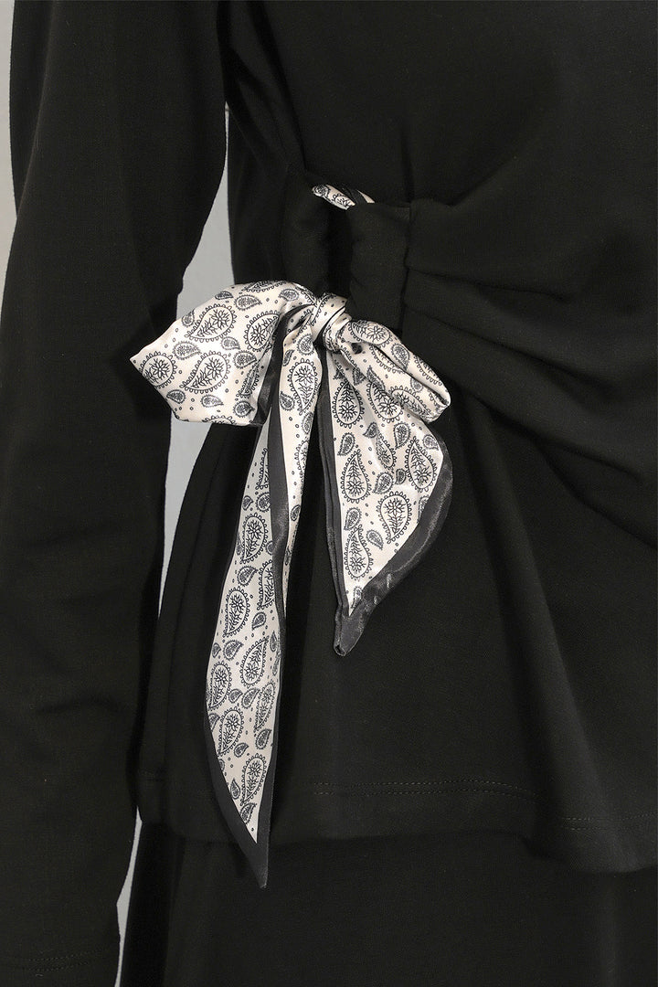 Bigdart Ensemble Jupe Blouse avec Foulard Femme 8077 - Noir