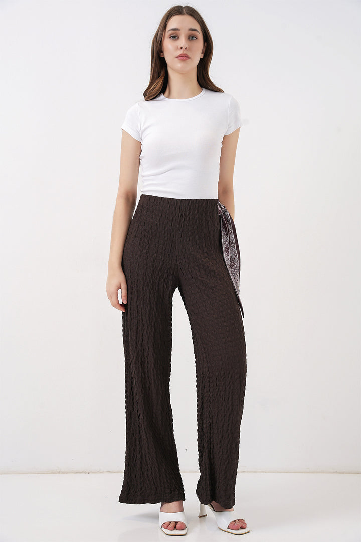 Bigdart Pantalon Tricoté avec Foulard Femme 30070 - Marron