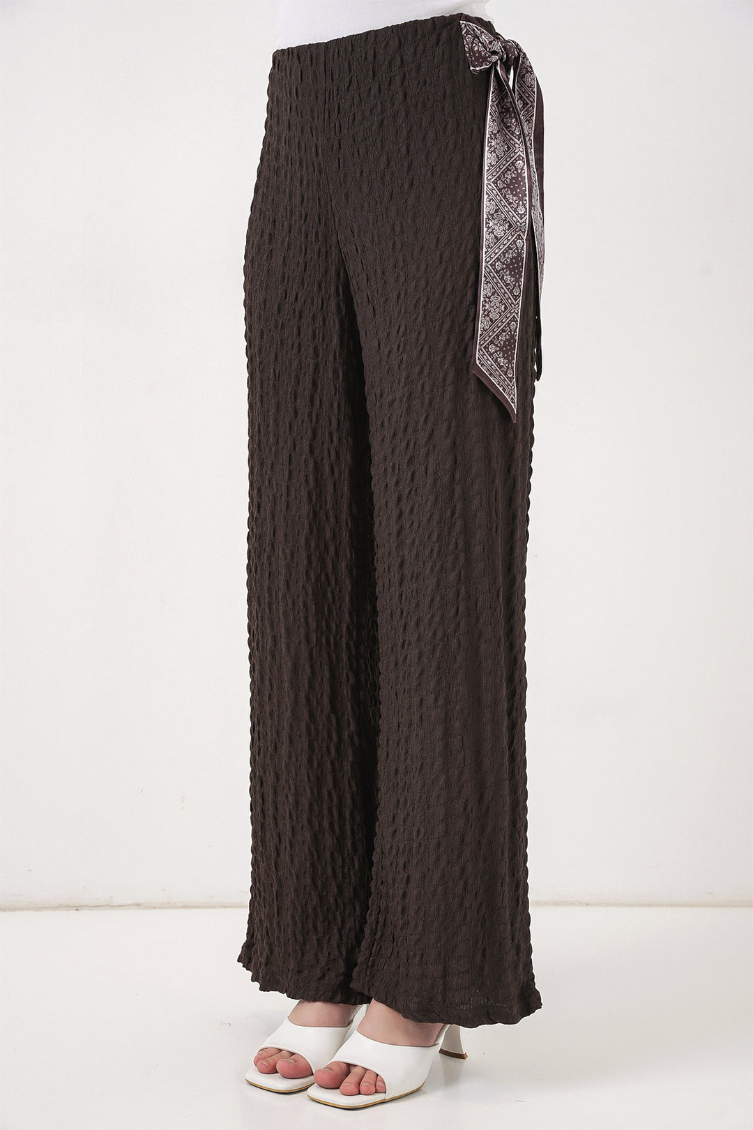 Bigdart Pantalon Tricoté avec Foulard Femme 30070 - Marron