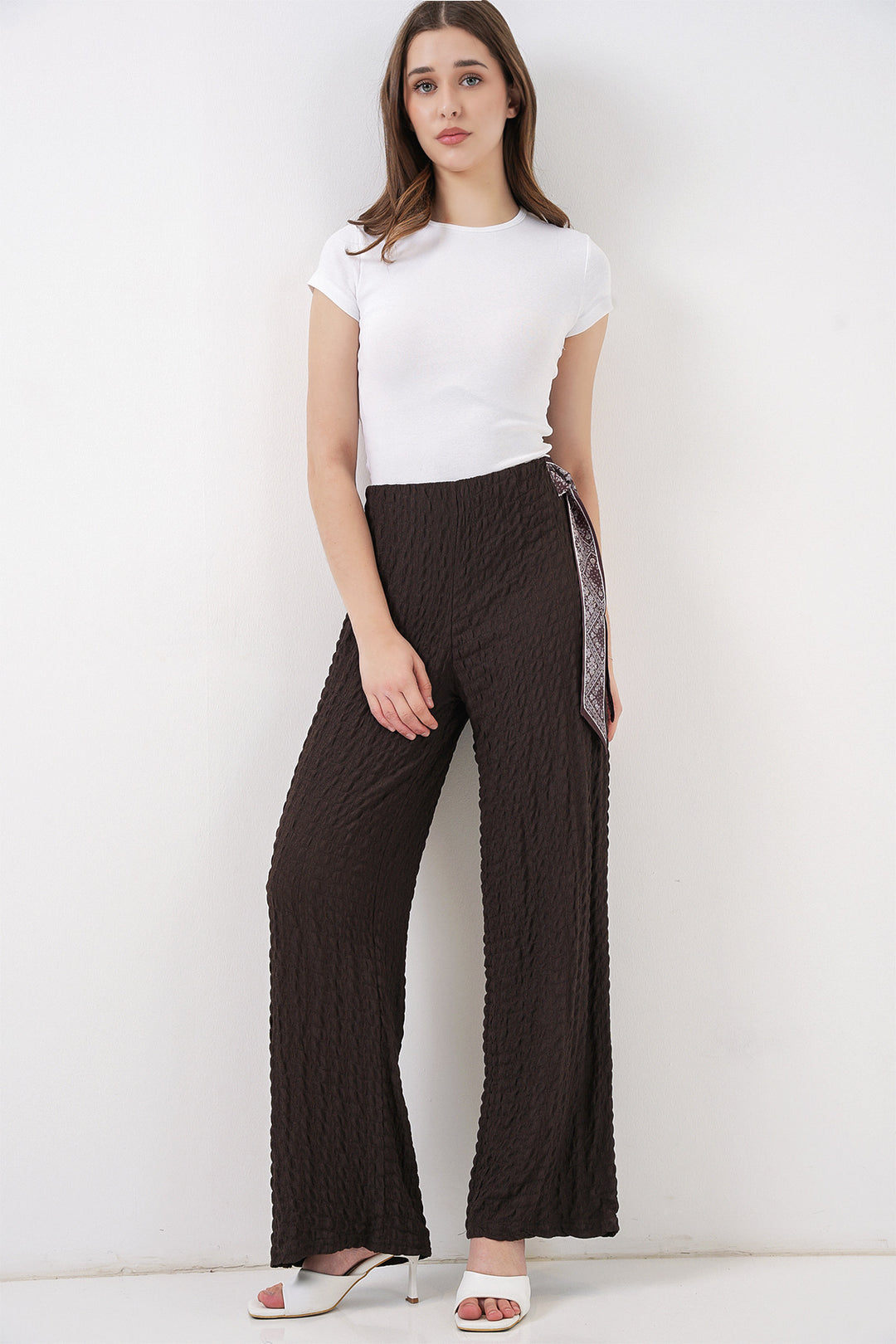 Bigdart Pantalon Tricoté avec Foulard Femme 30070 - Marron