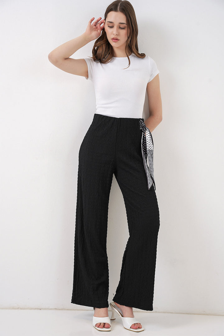 Bigdart Pantalon Tricoté avec Foulard Femme 30070 - Noir
