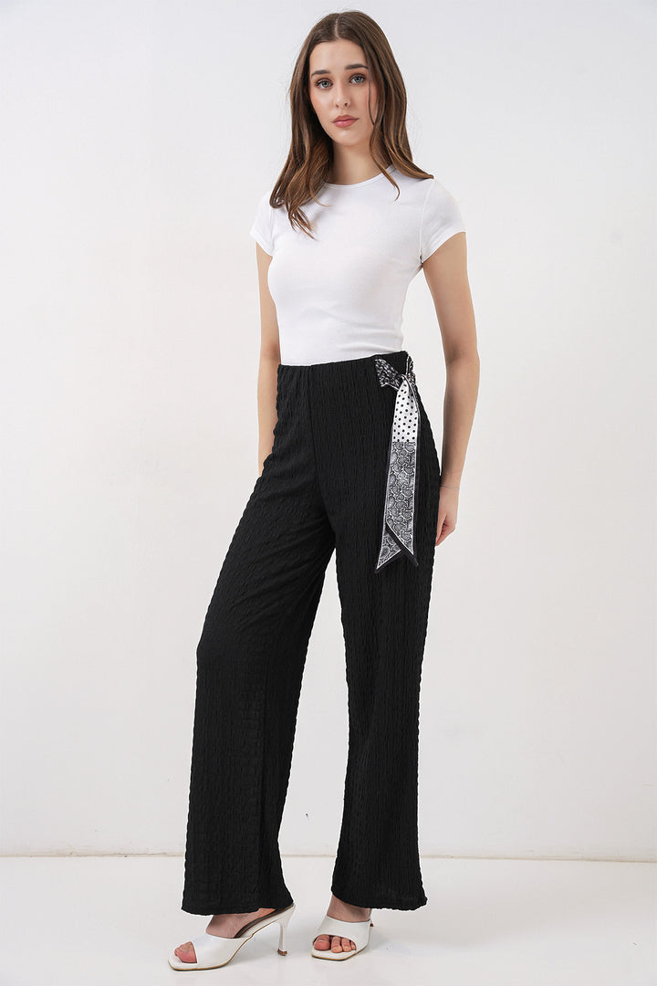 Bigdart Pantalon Tricoté avec Foulard Femme 30070 - Noir