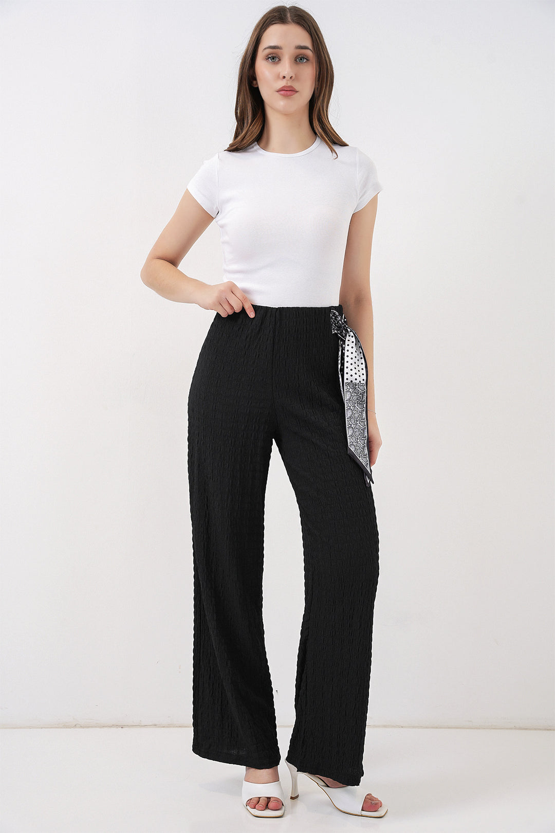 Bigdart Pantalon Tricoté avec Foulard Femme 30070 - Noir