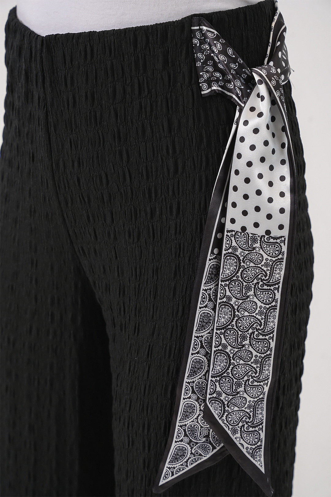 Bigdart Pantalon Tricoté avec Foulard Femme 30070 - Noir
