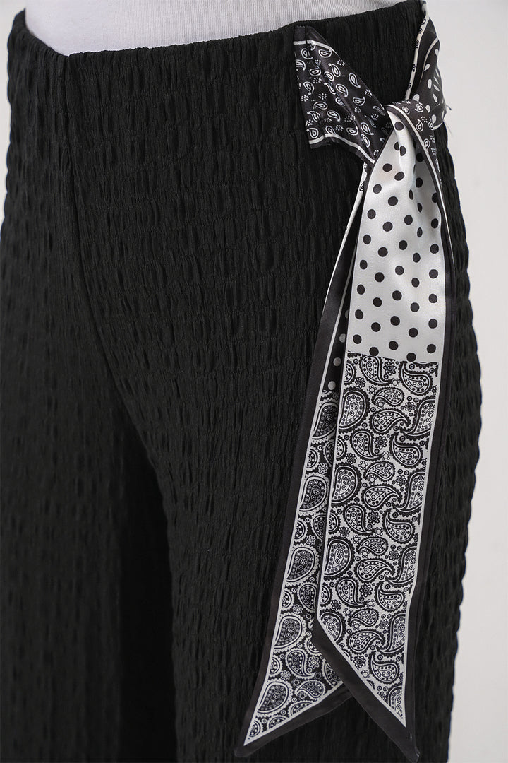 Bigdart Pantalon Tricoté avec Foulard Femme 30070 - Noir
