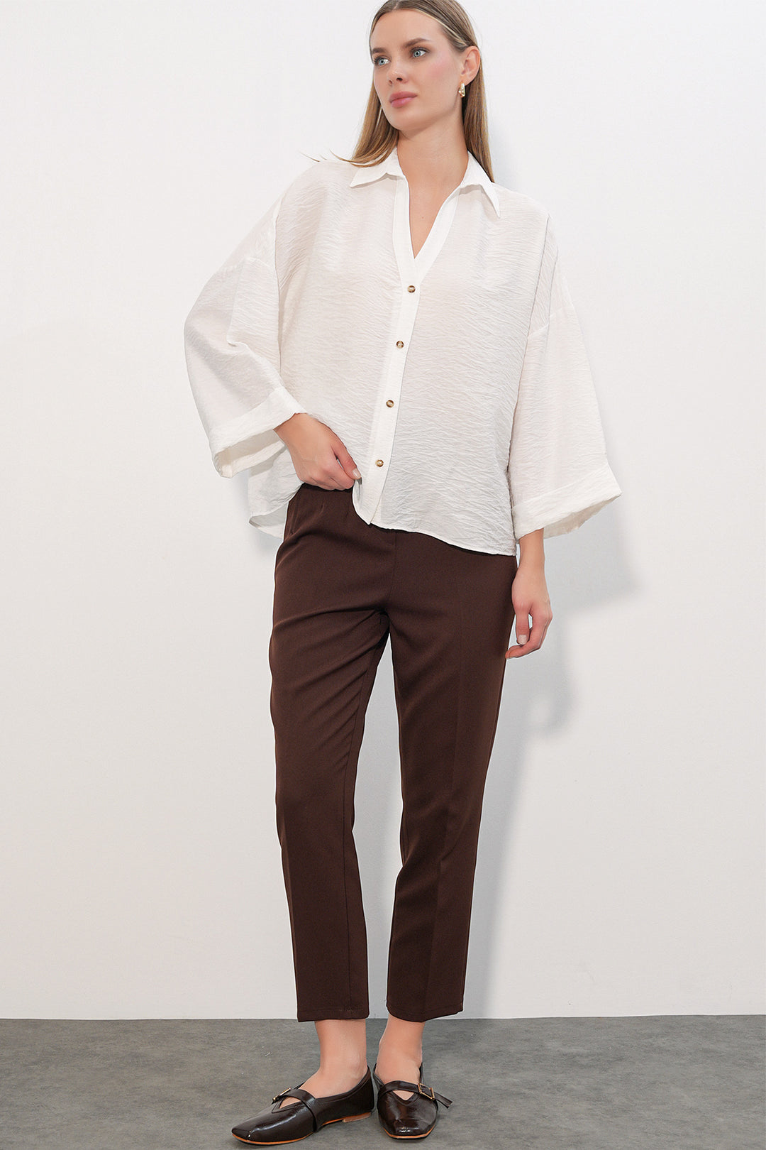Bigdart Chemisier Oversize à Manches Larges Femme 20401 - Blanc