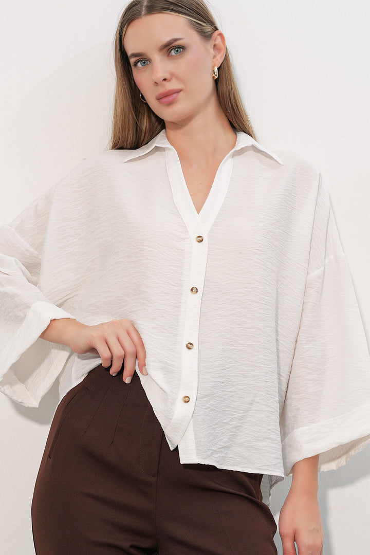 Bigdart Chemisier Oversize à Manches Larges Femme 20401 - Blanc