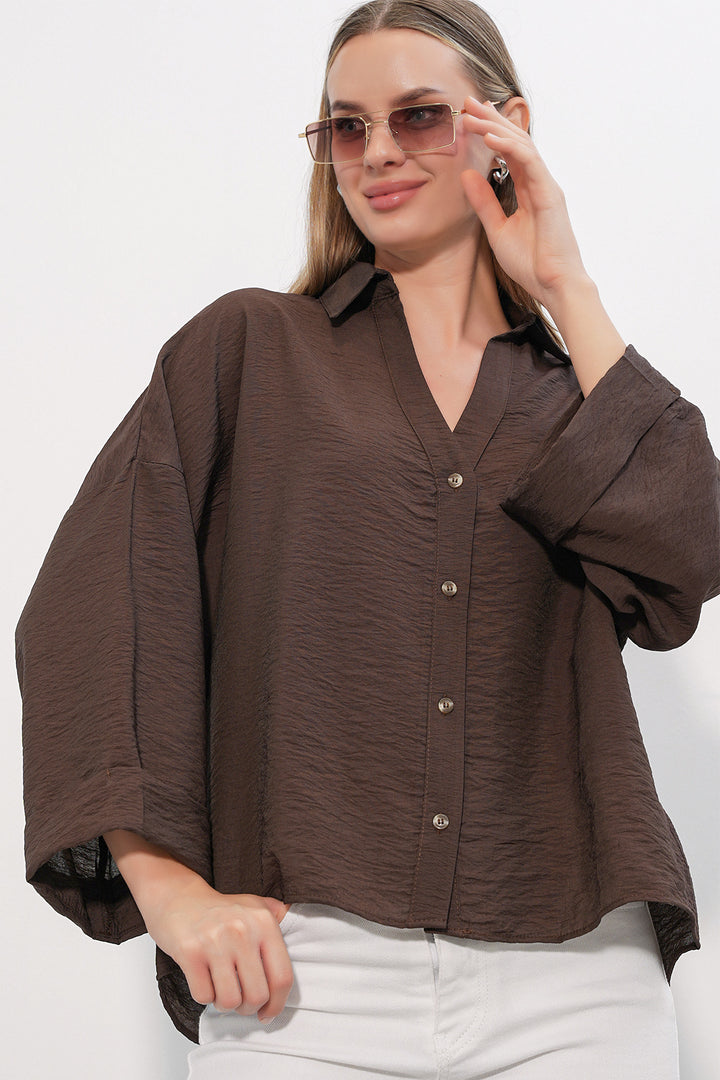 Bigdart Chemisier Oversize à Manches Larges Femme 20401 - Marron