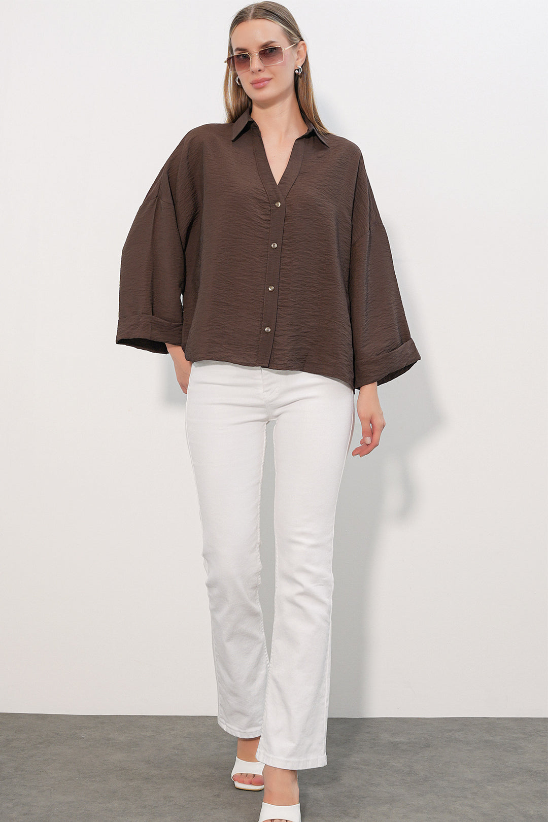 Bigdart Chemisier Oversize à Manches Larges Femme 20401 - Marron