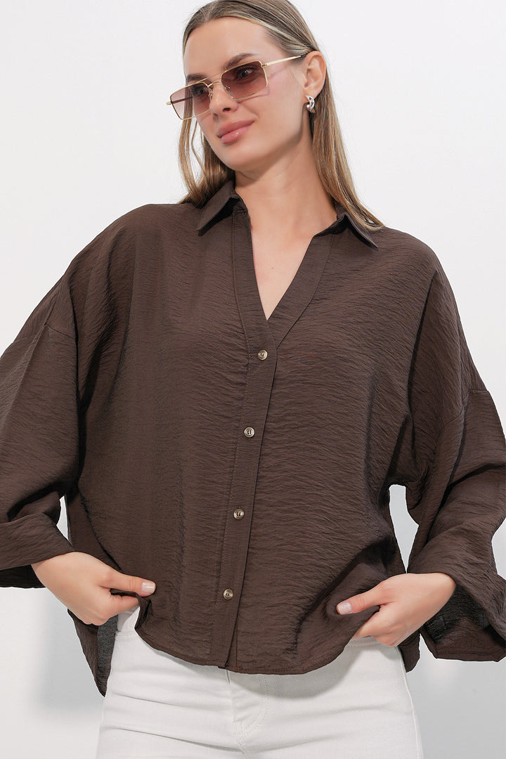 Bigdart Chemisier Oversize à Manches Larges Femme 20401 - Marron