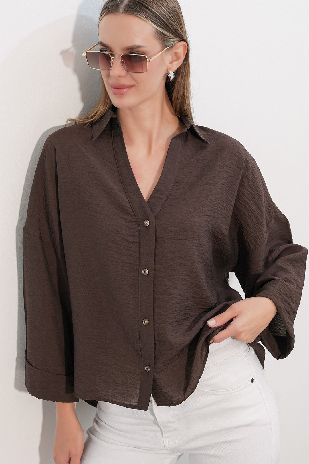 Bigdart Chemisier Oversize à Manches Larges Femme 20401 - Marron
