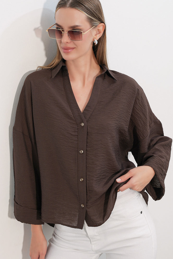 Bigdart Chemisier Oversize à Manches Larges Femme 20401 - Marron