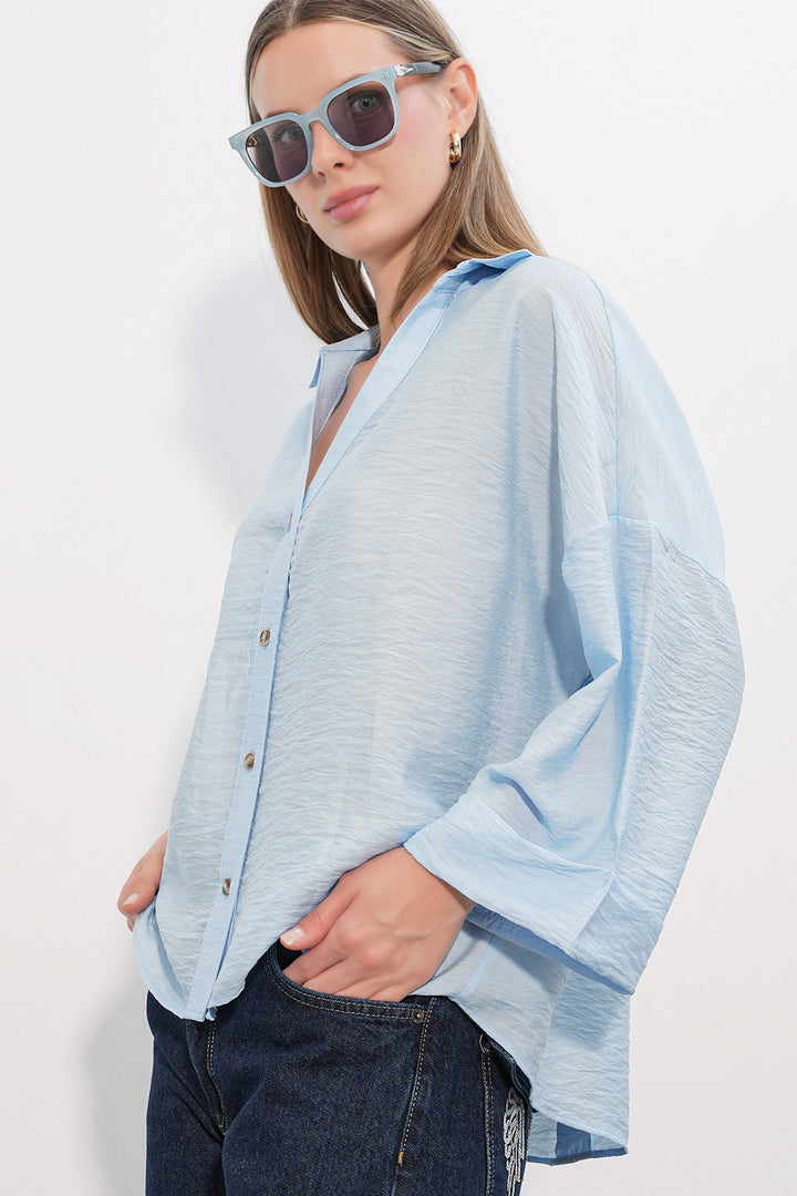 Bigdart Chemisier Oversize à Manches Larges Femme 20401 - Bleu