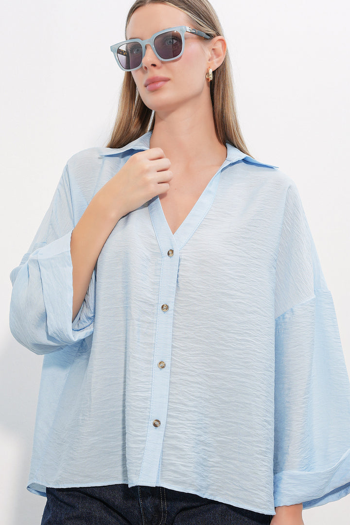 Bigdart Chemisier Oversize à Manches Larges Femme 20401 - Bleu