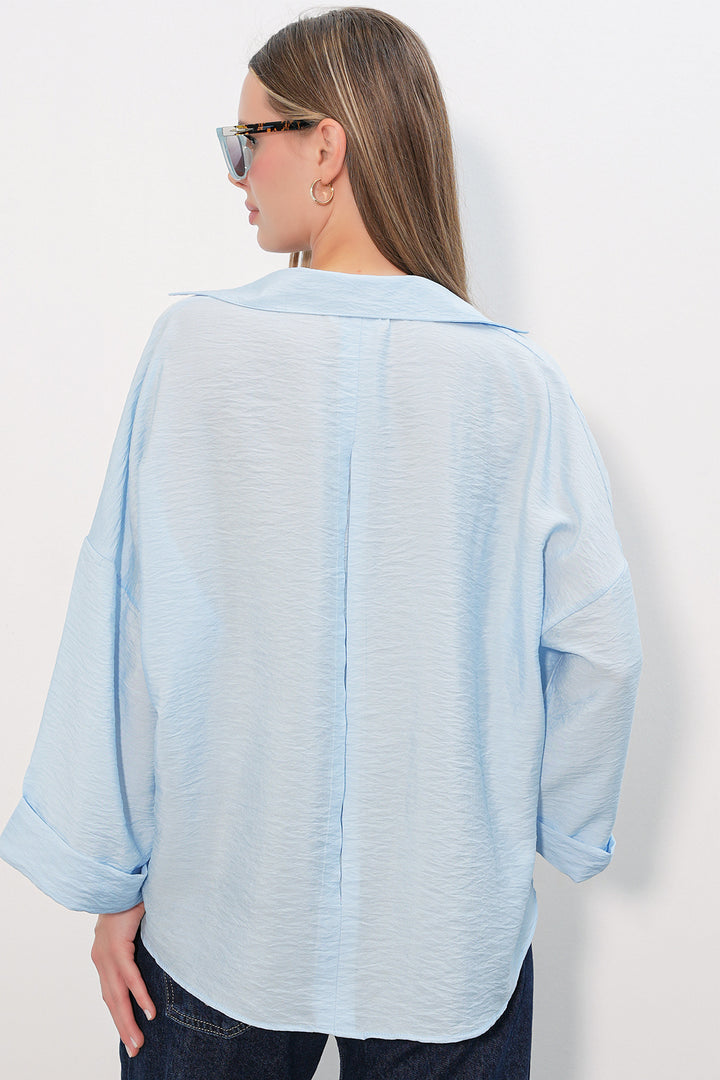 Bigdart Chemisier Oversize à Manches Larges Femme 20401 - Bleu