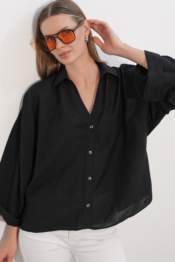 Bigdart Chemisier Oversize à Manches Larges Femme 20401 - Noir