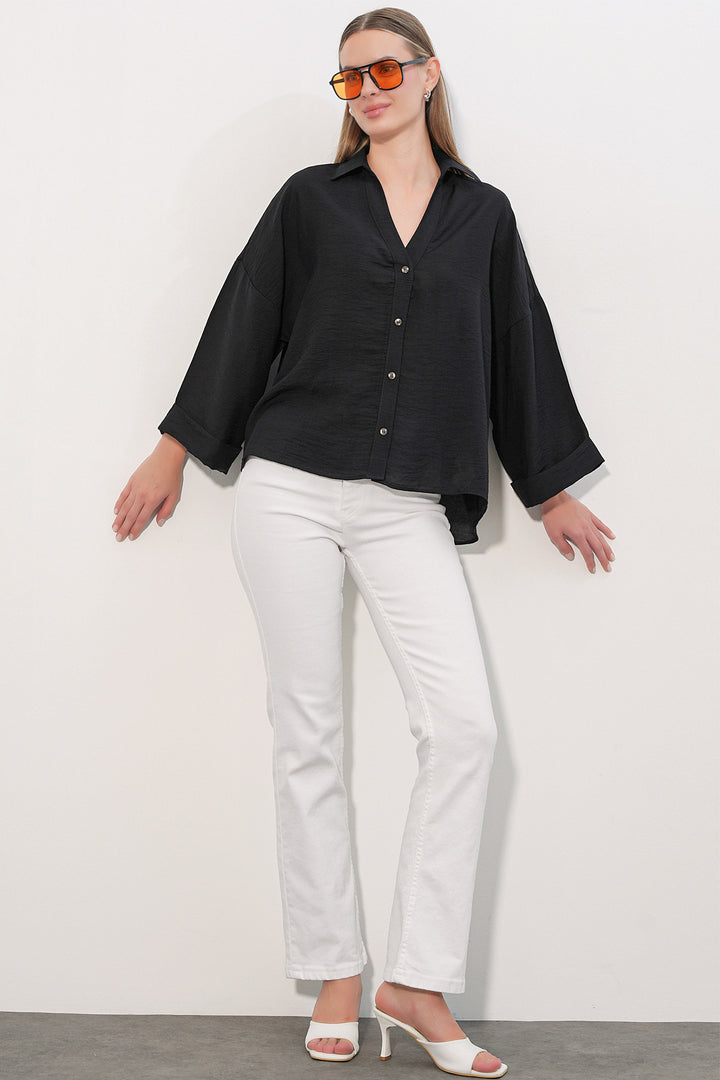 Bigdart Chemisier Oversize à Manches Larges Femme 20401 - Noir