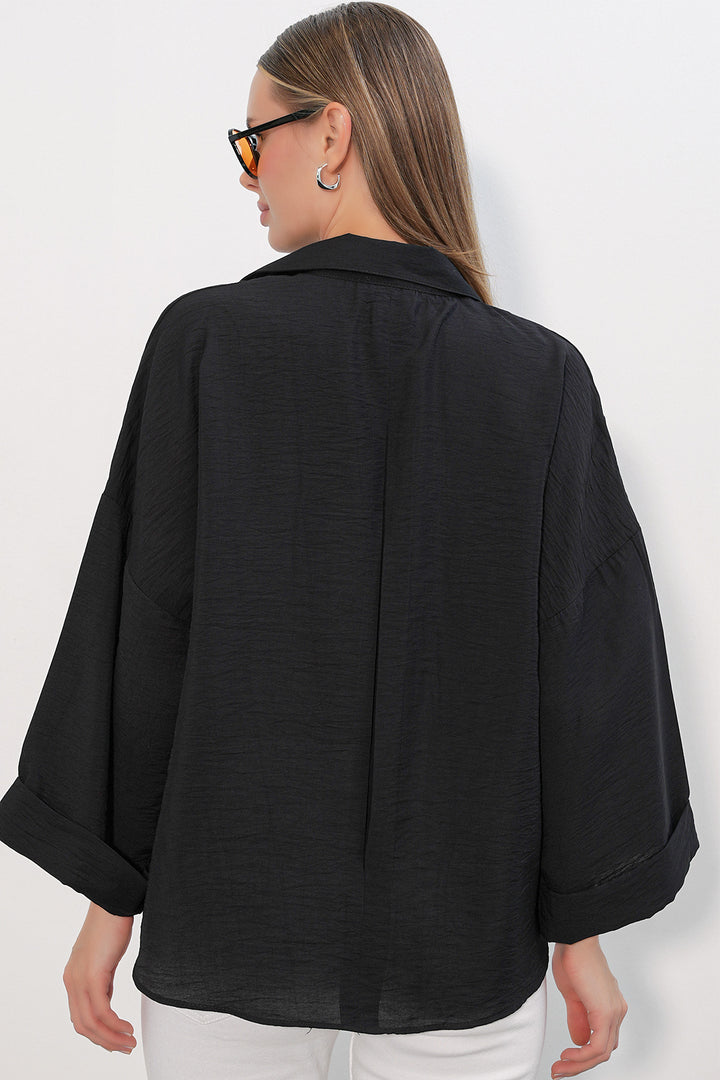 Bigdart Chemisier Oversize à Manches Larges Femme 20401 - Noir