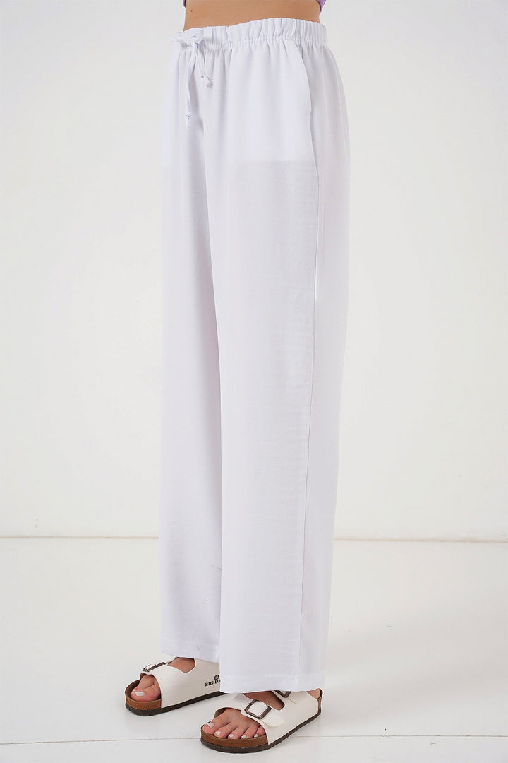 Bigdart Pantalon en lin à jambes larges pour femme 6735 - Blanc
