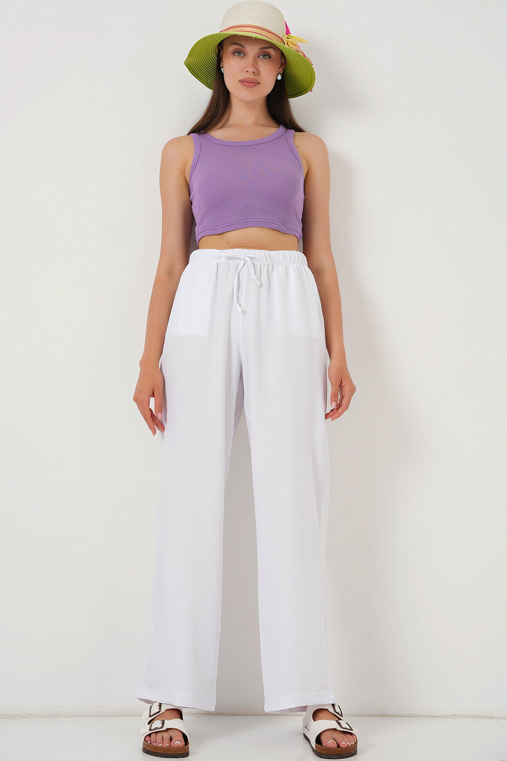 Bigdart Pantalon en lin à jambes larges pour femme 6735 - Blanc