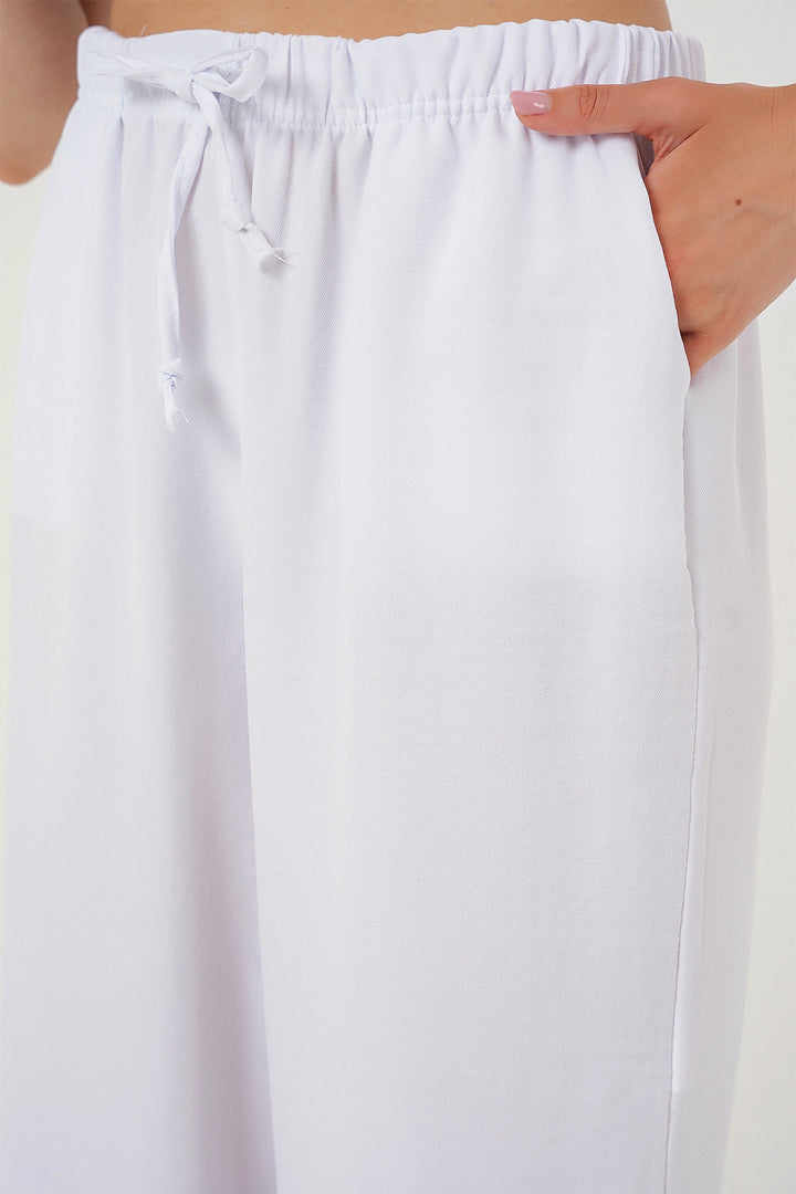 Bigdart Pantalon en lin à jambes larges pour femme 6735 - Blanc