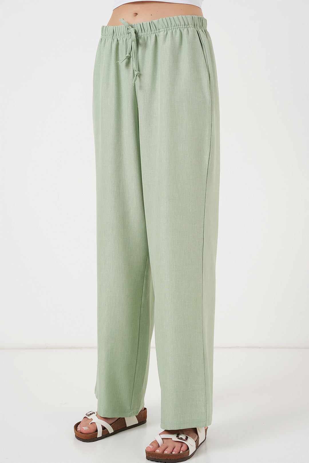 Bigdart Pantalon en lin à jambes larges pour femme 6735 - Vert clair