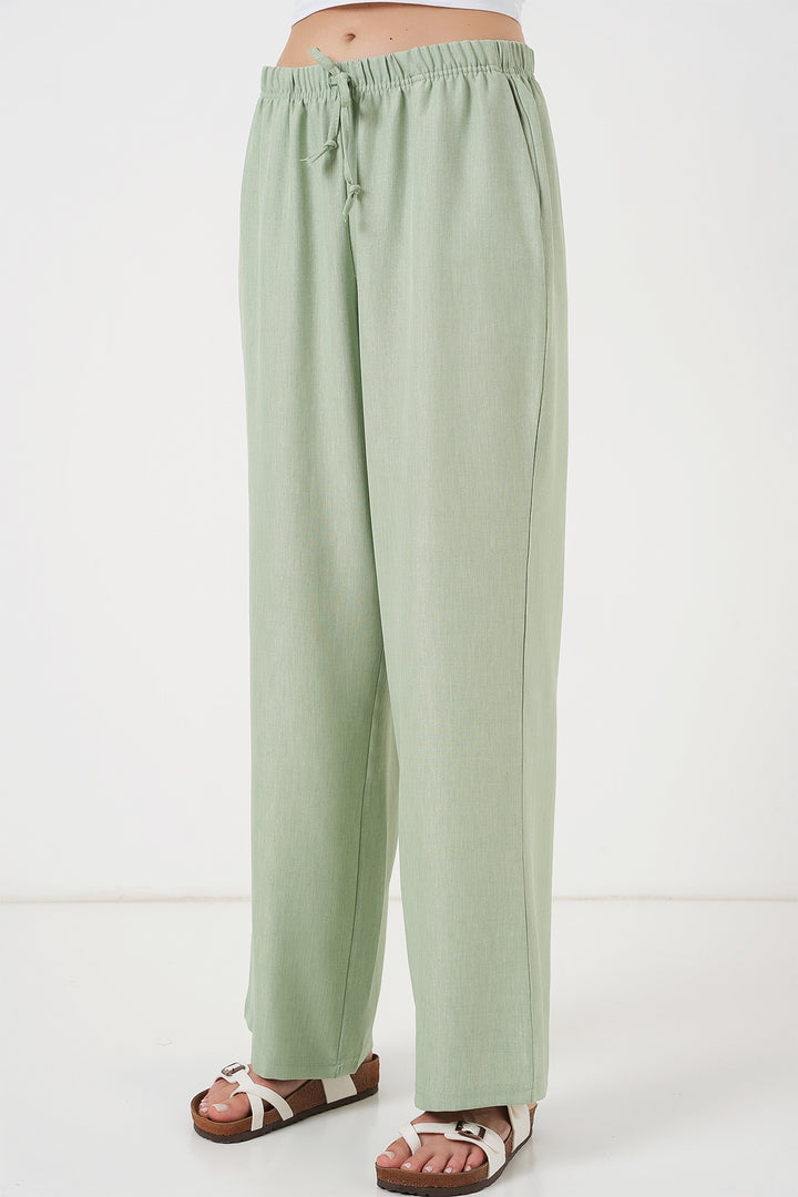 Bigdart Pantalon en lin à jambes larges pour femme 6735 - Vert clair