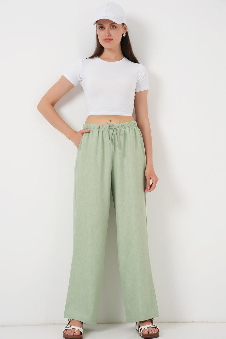 Bigdart Pantalon en lin à jambes larges pour femme 6735 - Vert clair