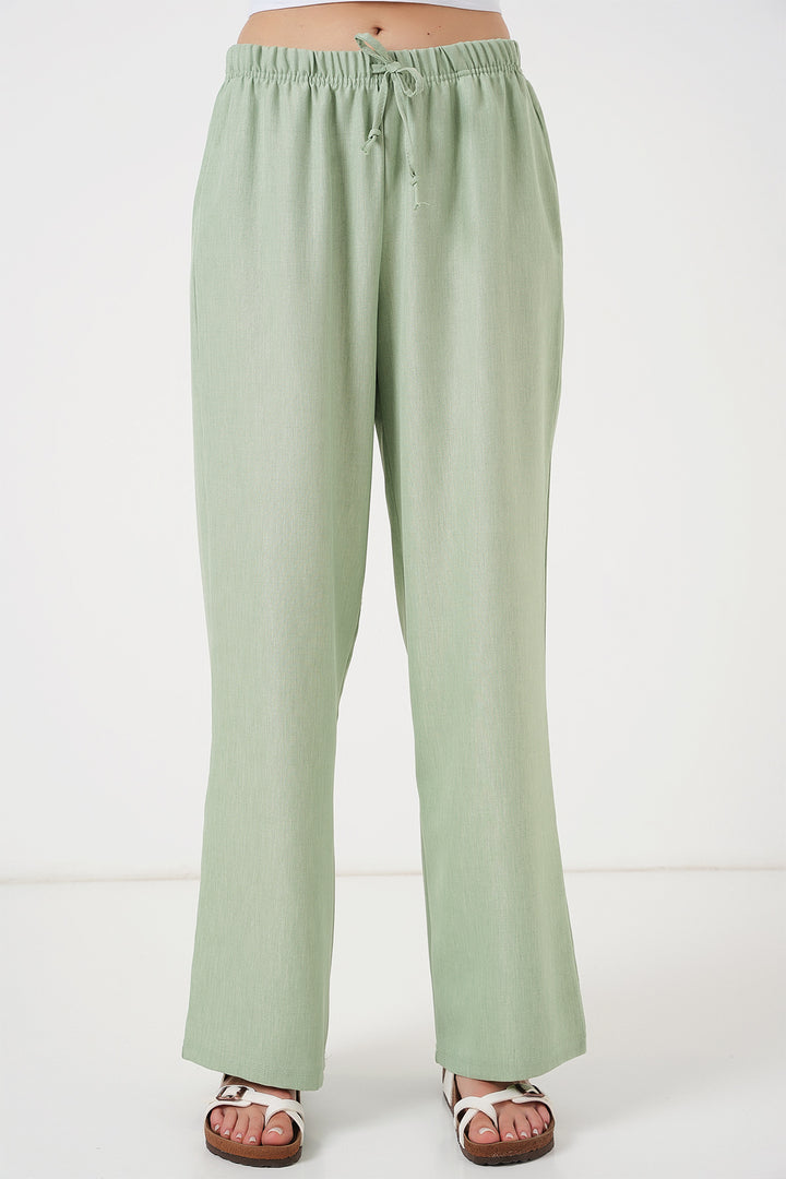 Bigdart Pantalon en lin à jambes larges pour femme 6735 - Vert clair