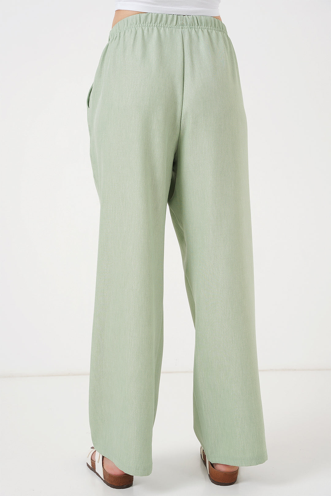 Bigdart Pantalon en lin à jambes larges pour femme 6735 - Vert clair