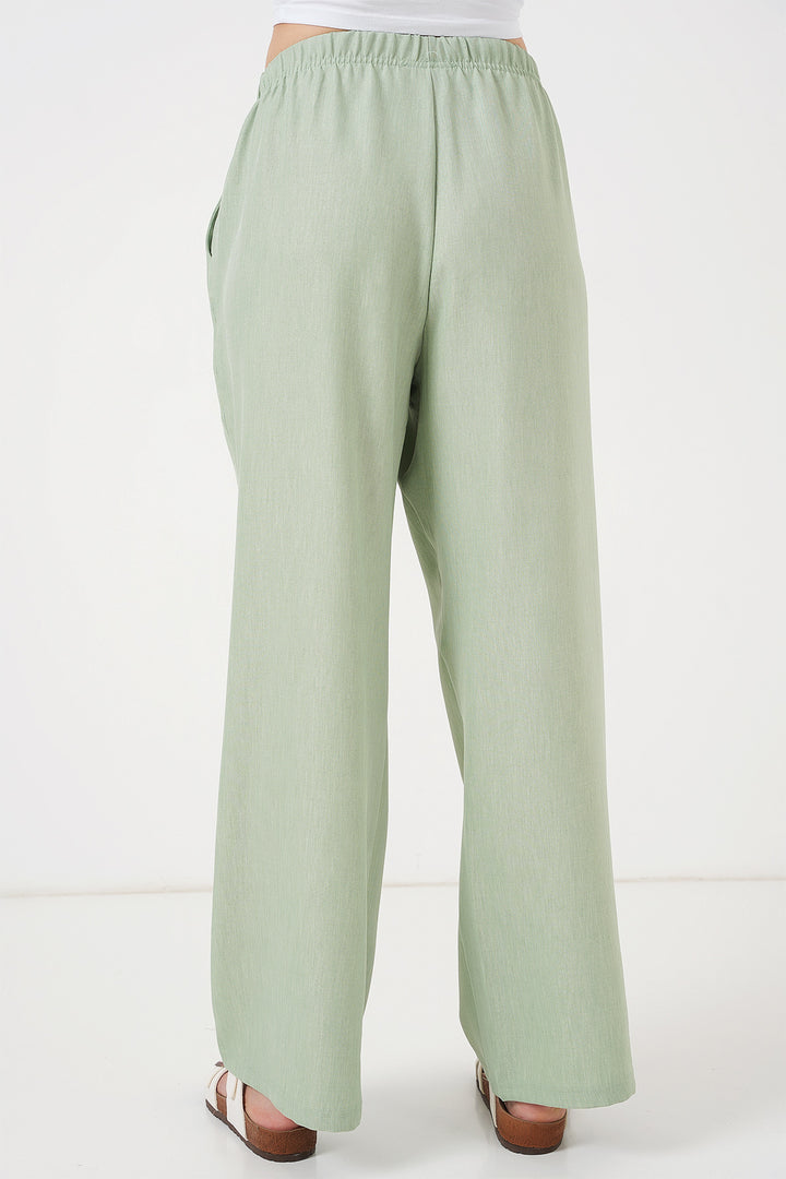 Bigdart Pantalon en lin à jambes larges pour femme 6735 - Vert clair