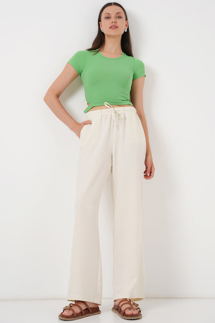 Bigdart Pantalon en Lin à Jambes Larges pour Femme 6735 - Écru