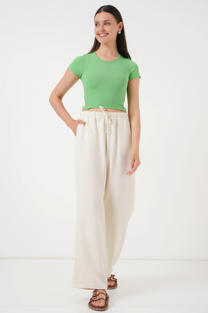 Bigdart Pantalon en Lin à Jambes Larges pour Femme 6735 - Écru