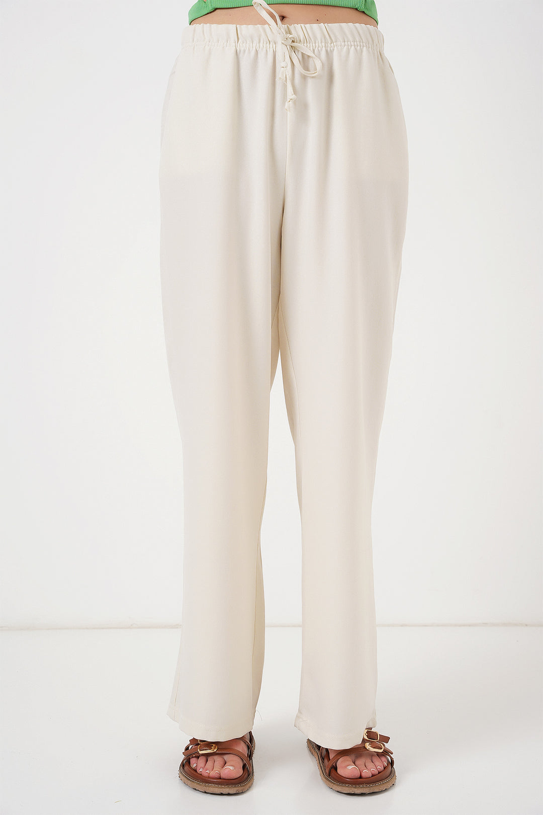 Bigdart Pantalon en Lin à Jambes Larges pour Femme 6735 - Écru