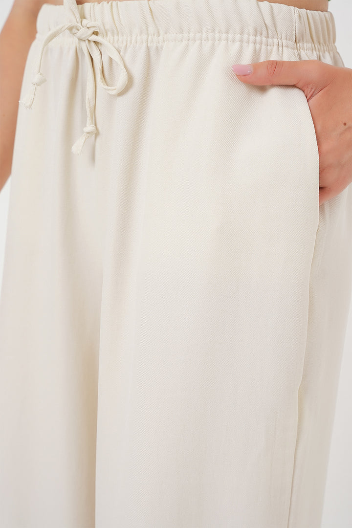 Bigdart Pantalon en Lin à Jambes Larges pour Femme 6735 - Écru